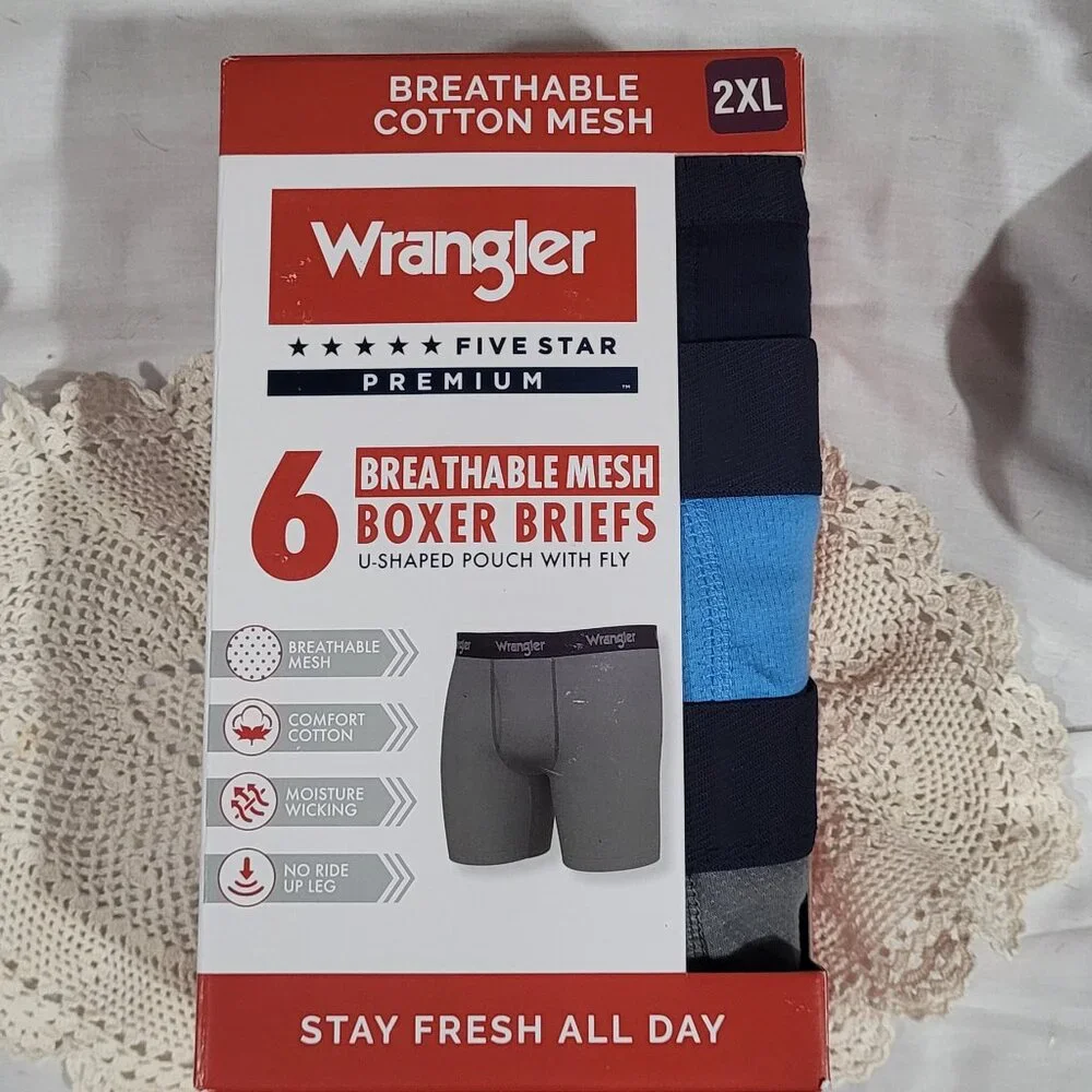 NEW-Wrangler‎ 6 packMen's Boxer Briefs Cotton Stretch Black, Gray 2XL